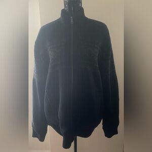 Emanuel Ungaro Sherpa Lined Zip Navy Blue Grey Aztec Pattern Sweater Size Large